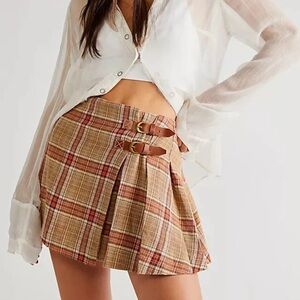 Free People Plaid Mini Skirt with Buckle Detail